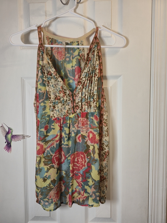 Joie Tops - JOIE 100% Silk Patchwork Floral Mixed Print Pleated Halter Tank Blouse M